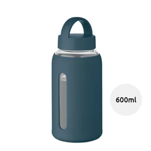 Borraccia in vetro con custodia in silicone e tappo con maniglia da 600ml