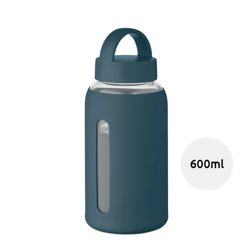 Borraccia in vetro con custodia in silicone e tappo con maniglia da 600ml