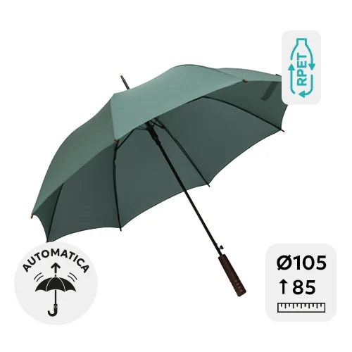 Ombrello RPET automatico 23” con manico in legno dritto