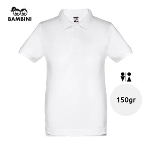 Maglietta polo da bambino unisex bianca a maniche corte 100% cotone 195gr