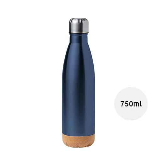 Borraccia a forma di bottiglia in acciaio inossidabile con base in sughero naturale da 750ml