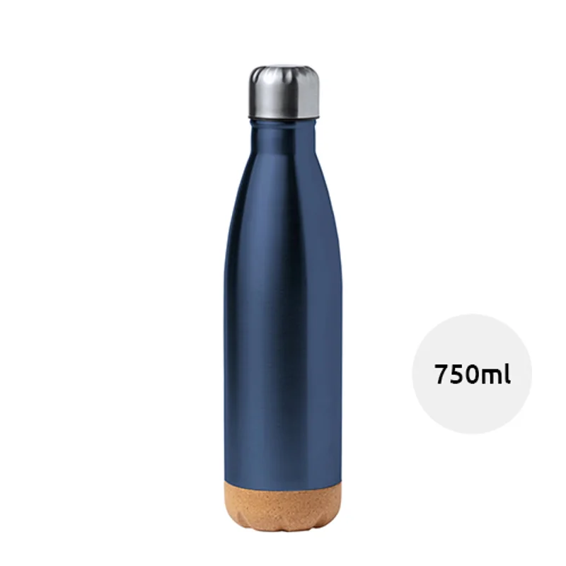 Borraccia a forma di bottiglia in acciaio inossidabile con base in sughero naturale da 750ml