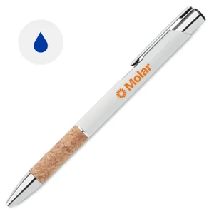 Penna a sfera a pulsante in alluminio con impugnatura sughero e refill blu