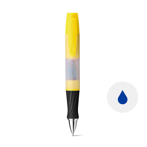 Penna a sfera in plastica multifunzione con graffette ed evidenziatore refil blu