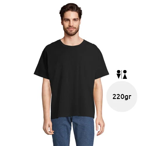T-shirt oversize unisex cotone e cotone riciclato collo rotondo spalle scese 220gr