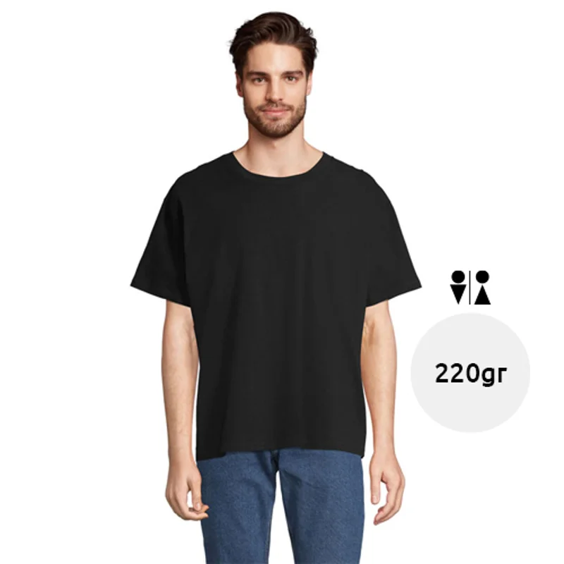 T-shirt oversize unisex cotone e cotone riciclato collo rotondo spalle scese 220gr