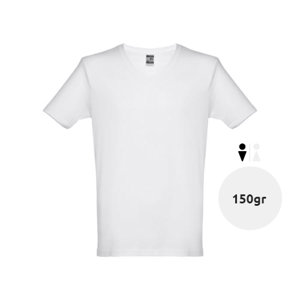 T-shirt da uomo bianca scollo a v taglio regolare 100% cotone 150gr