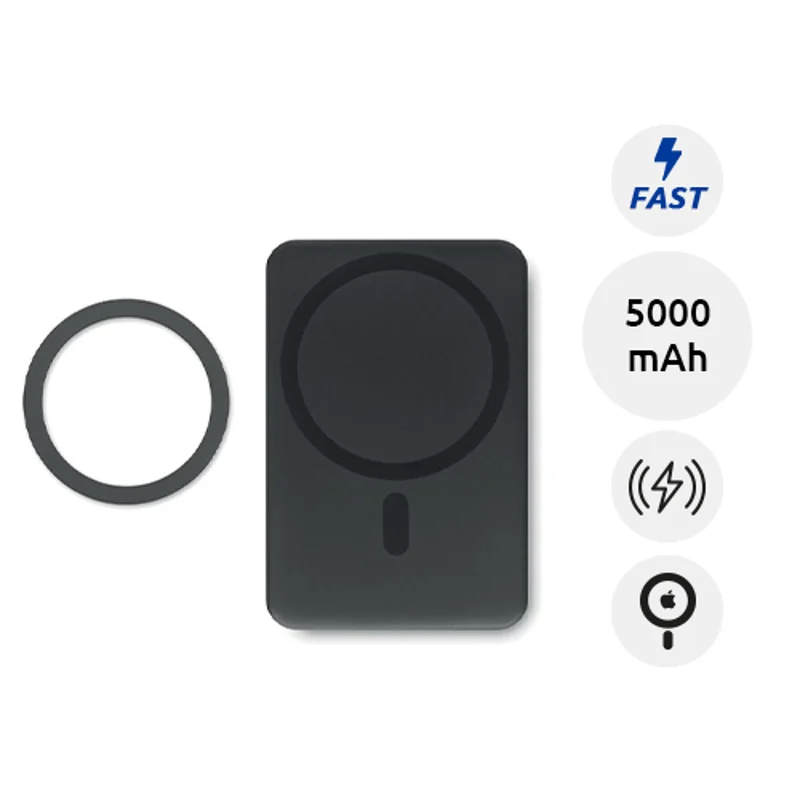 Power bank wireless con ricarica veloce da 15W e capienza da 5000 mah e anello magnetico