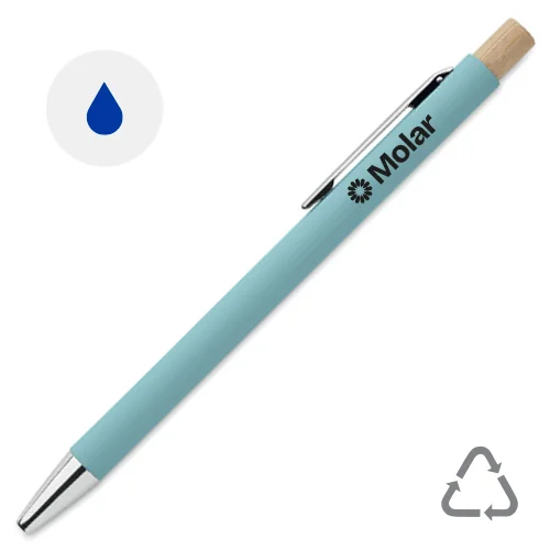 Penna a sfera in alluminio riciclato con finitura gommata refill blu