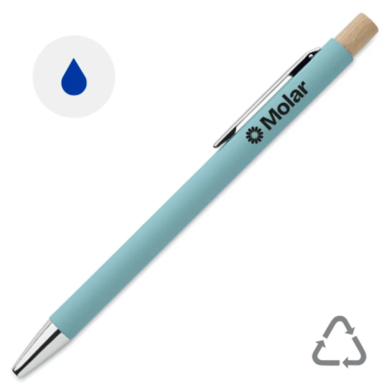 Penna a sfera in alluminio riciclato con finitura gommata refill blu