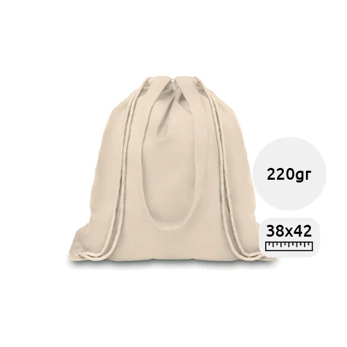 Sacca in canvas naturale con manici e chiusura a coulisse da 220gr 38x42cm