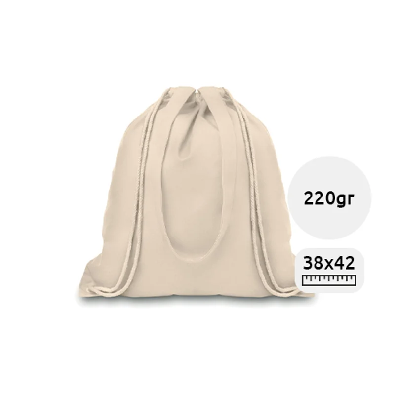 Sacca in canvas naturale con manici e chiusura a coulisse da 220gr 38x42cm