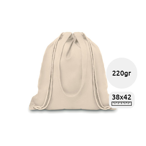 Sacca in canvas naturale con manici e chiusura a coulisse da 220gr 38x42cm