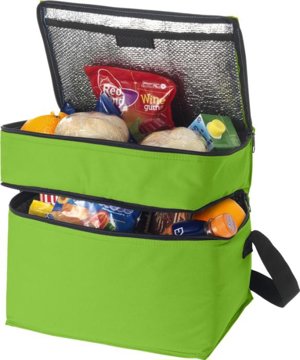 Borsa termica a doppio scomparto in poliestere da 13l con tracolla regolabile 245x200x300mm