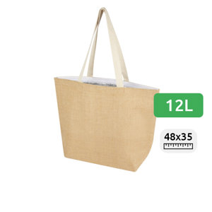 Borsa termica in juta laminata da 12L con chiusura a strappo e manici lunghi 48x15x35cm