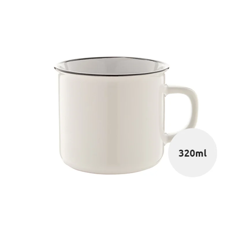 Tazza vintage in ceramica con bordino nero, interno bianco ed esterno colorato 320ml