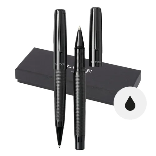 Set di penne a sfera e roller in alluminio con finiture lucide in confezione regalo e refill nero