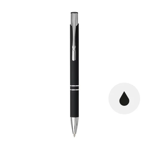 Penna a sfera in alluminio con rivestimento in gomma e finiture cromate refill nero