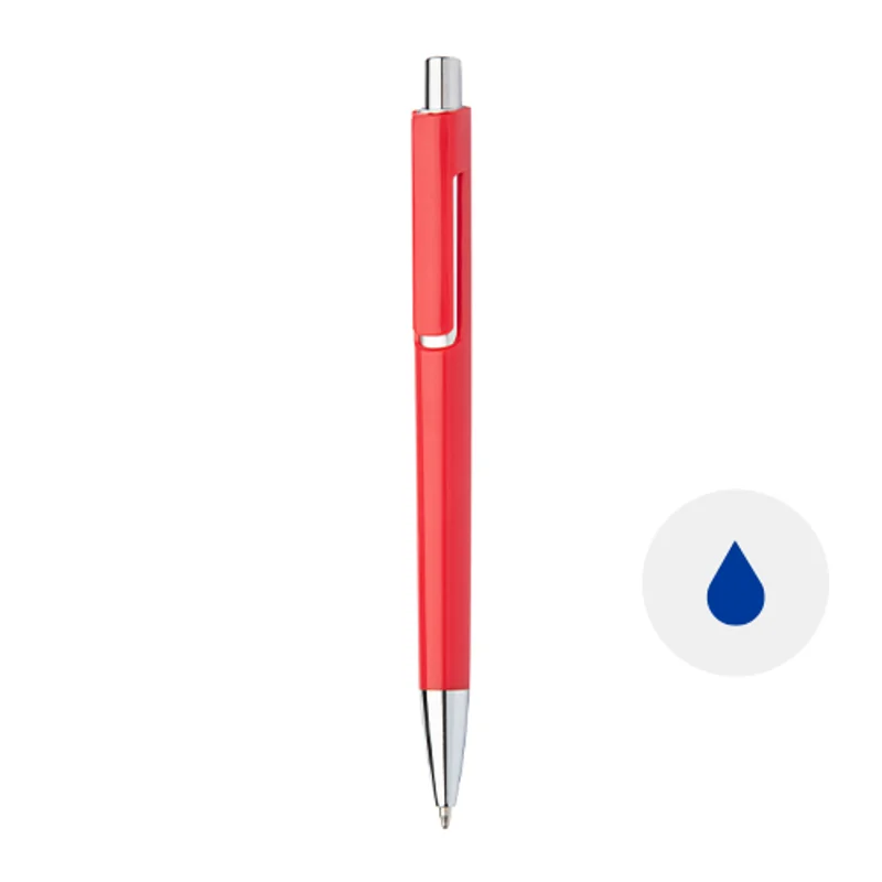Penna a sfera in plastica corpo colorato e parti cromate con refill blu