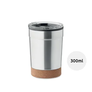 Bicchiere termico in acciaio inox e interno in PP con base in sughero e foro di imboccatura scorrevole da 300ml