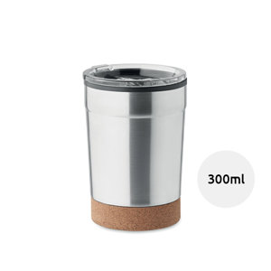 Bicchiere termico in acciaio inox e interno in PP con base in sughero e foro di imboccatura scorrevole da 300ml