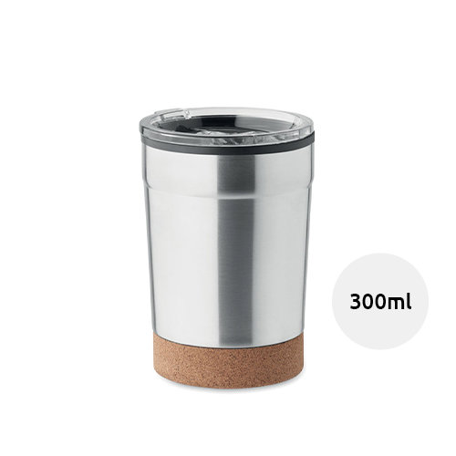 Bicchiere termico in acciaio inox e interno in PP con base in sughero e foro di imboccatura scorrevole da 300ml