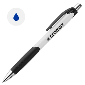  Penna a sfera pulsante in ABS con dettagli colorati su impugnatura e clip con refill blu