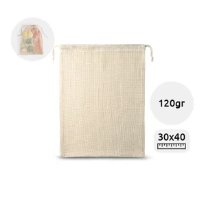 Sacca in cotone con rete frontale ideale per alimenti da 120gr 30x40cm
