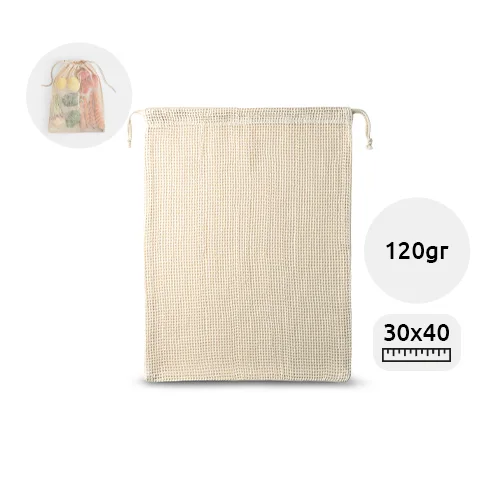 Sacca in cotone con rete frontale ideale per alimenti da 120gr 30x40cm