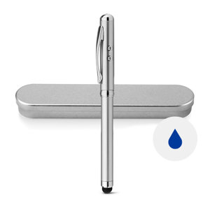 Penna a sfera in metallo multifunzione con torcia led e puntatore laser e punta touch