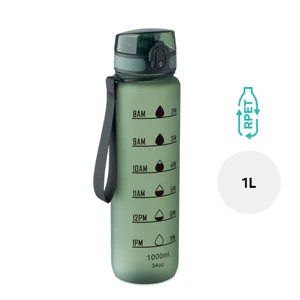 Borraccia sportiva RPET da 1L con indicatori di tempo motivazionali e coperchio flip-top