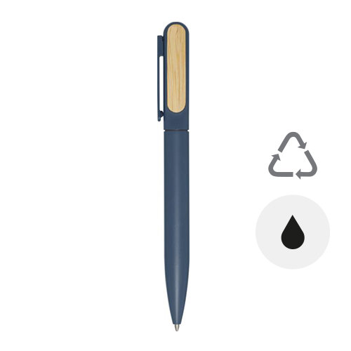 Penna a sfera in alluminio e plastica riciclata e particolare in bambù refill nero