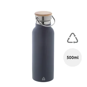 Borraccia in acciaio inox riciclato a doppia parete con coperchio in bambù 500ml 