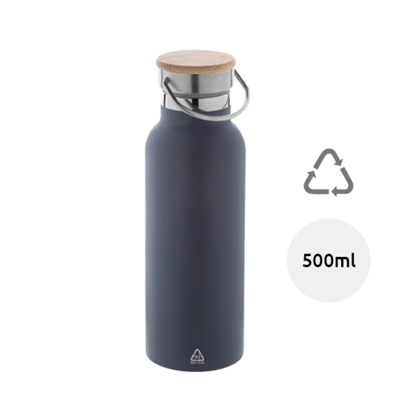 Borraccia in acciaio inox riciclato a doppia parete con coperchio in bambù 500ml 