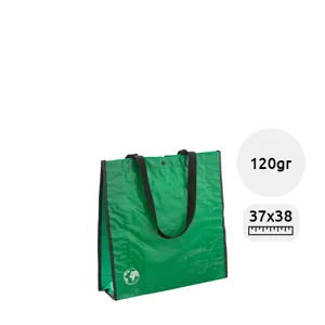 Shopper per la spesa biodegradabile con chiusura a bottone e manici lunghi disponibile in diverse colorazioni da 120gr 37x38x12cm