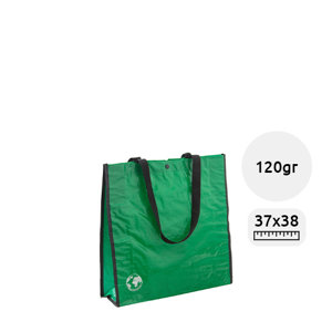 Shopper per la spesa biodegradabile con chiusura a bottone e manici lunghi disponibile in diverse colorazioni da 120gr 37x38x12cm