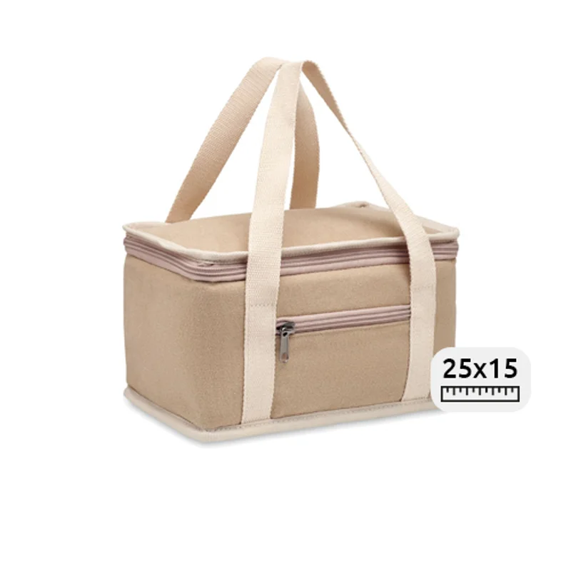 Borsa termica in tela color naturale da 6 lattine e chiusura a zip da 25x15.5x14.5cm