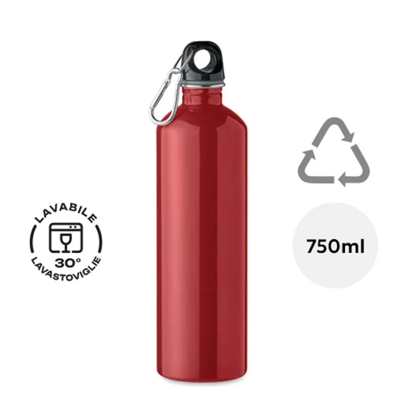 Borraccia in acciaio inox riciclato con moschettone da 750ml