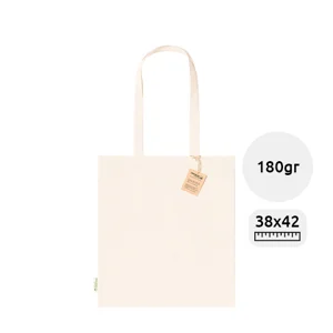 Shopper in cotone organico in colore naturale con manici lunghi da 180gr 38×42cm