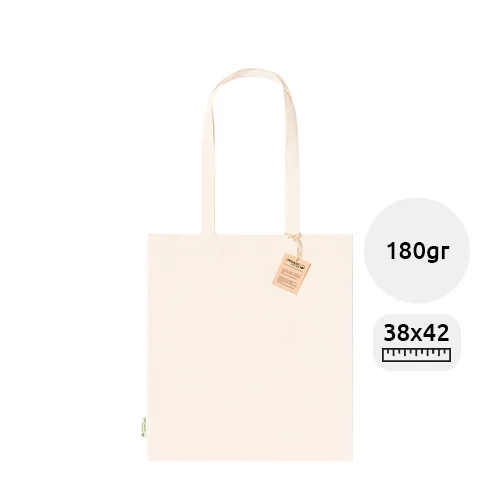 Shopper in cotone organico in colore naturale con manici lunghi da 180gr 38×42cm