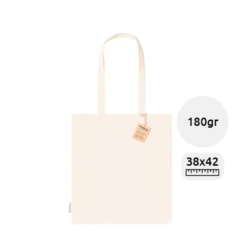Shopper in cotone organico in colore naturale con manici lunghi da 180gr 38×42cm