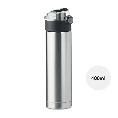 Borraccia doppia parete in acciaio inox con chiusura di sicurezza e apertura a pressione 400ml