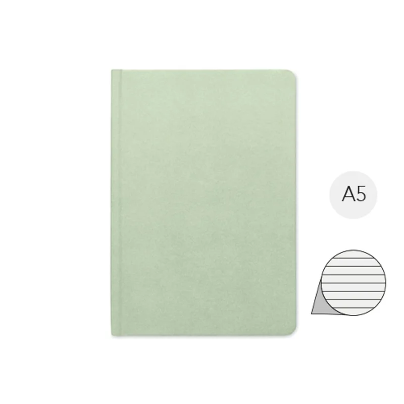 Block notes A5 con copertina rigida e 160 pagine a righe in PLA