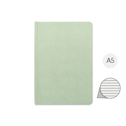 Block notes A5 con copertina rigida e 160 pagine a righe in PLA