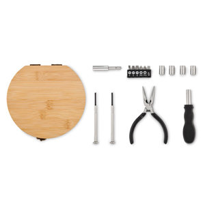 Set 15 attrezzi in custodia di bambù
