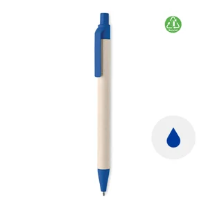 Penna a sfera a pulsante con fusto in cartone riciclato del latte e PLA refill blu
