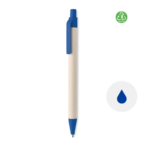 Penna a sfera a pulsante con fusto in cartone riciclato del latte e PLA refill blu