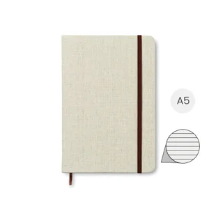 Block notes A5 con copertina in canvas e 96 fogli a righe con elastico e segnapagina