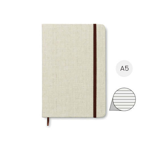Block notes A5 con copertina in canvas e 96 fogli a righe con elastico e segnapagina