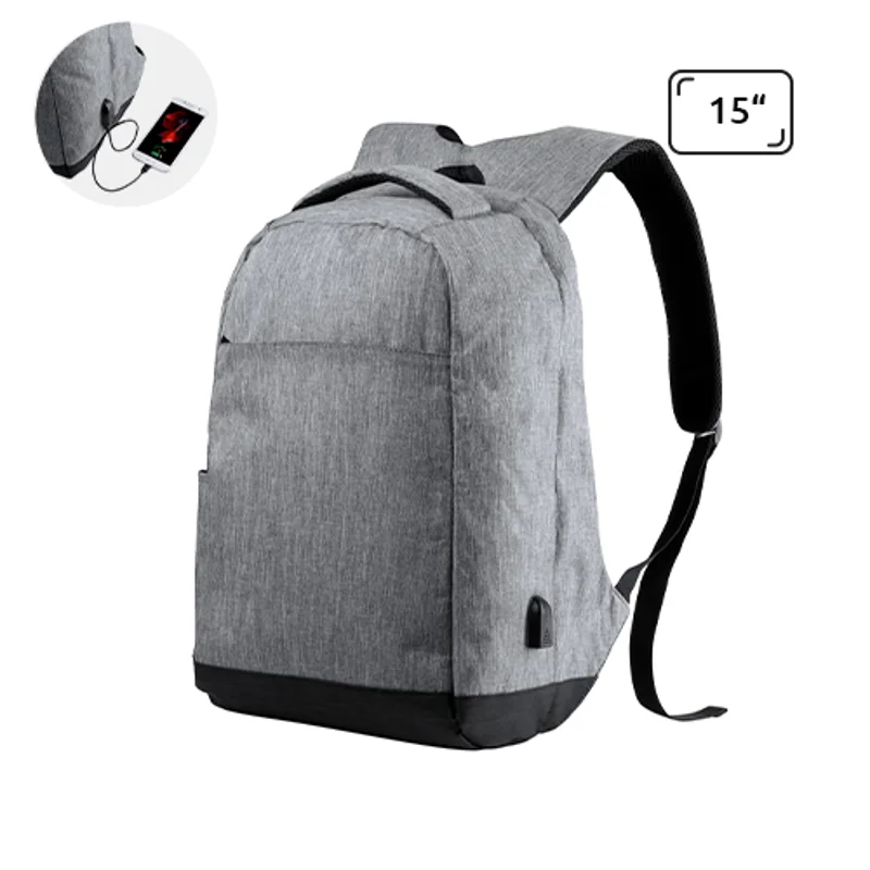 Zaino porta pc antitaccheggio da 15" in poliestere 600D con connettore USB integrato per power bank e aggancio trolley
